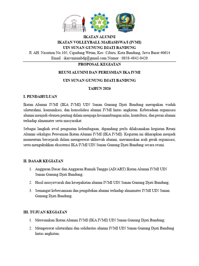 Proposal Kegiatan Reuni Dan Peresmian Ika Ivmi Uin Bandung-1 | PDF