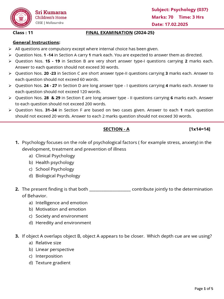 Finals Psychology Paper | PDF | Psychology | Memory