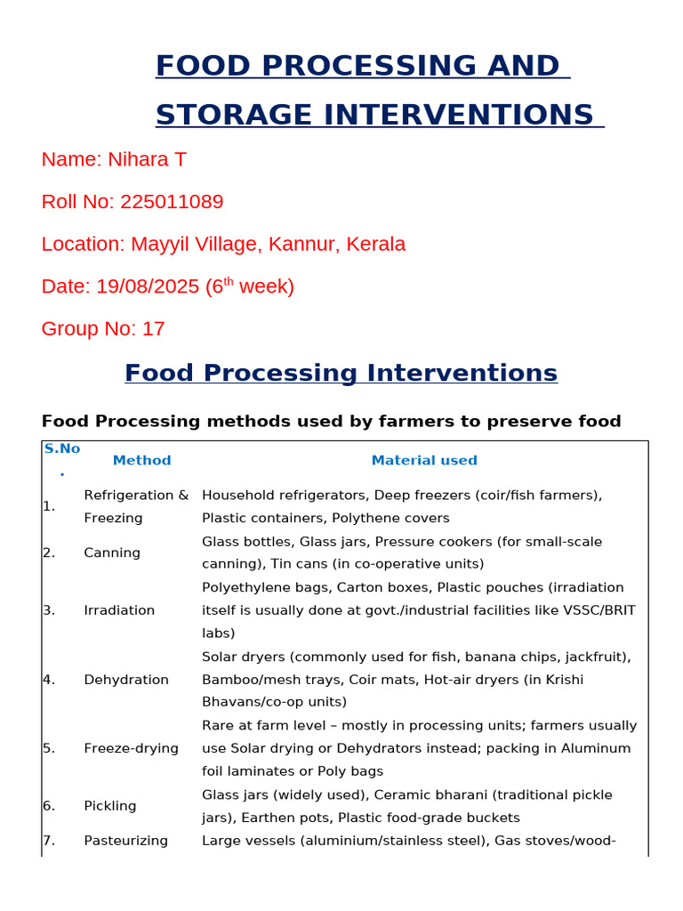 Food Processing and Storage Interventions | PDF | Food Preservation ...
