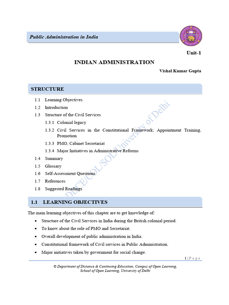 Political Science Public Administration in India Unit 1 3 | PDF ...