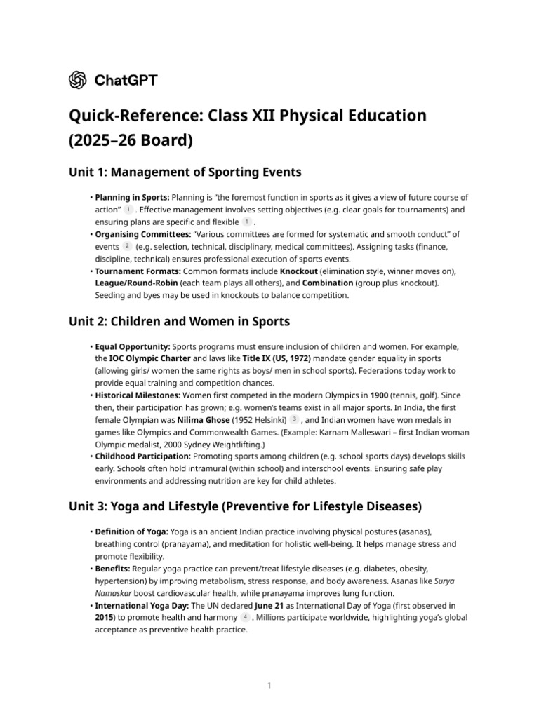 Quick-Reference - Class XII Physical Education (2025-26 Board) | PDF ...
