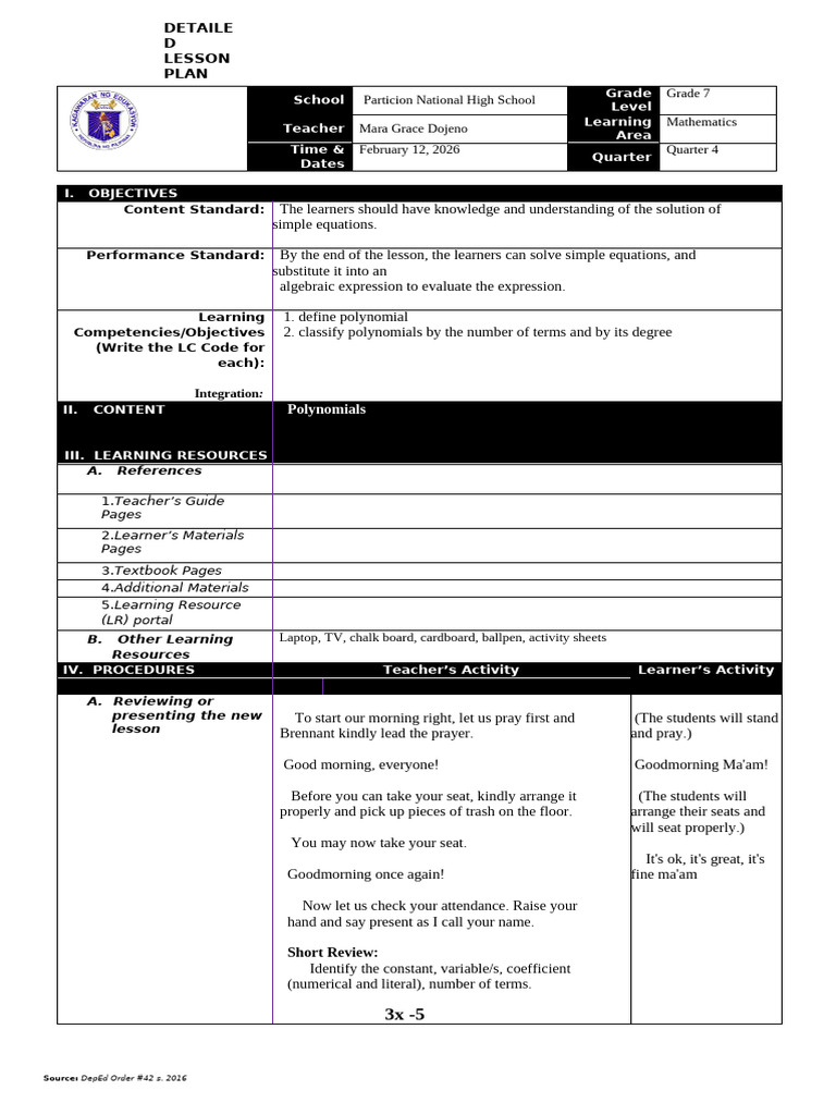 Lesson Plan - Polynomials | PDF | Polynomial | Algorithms