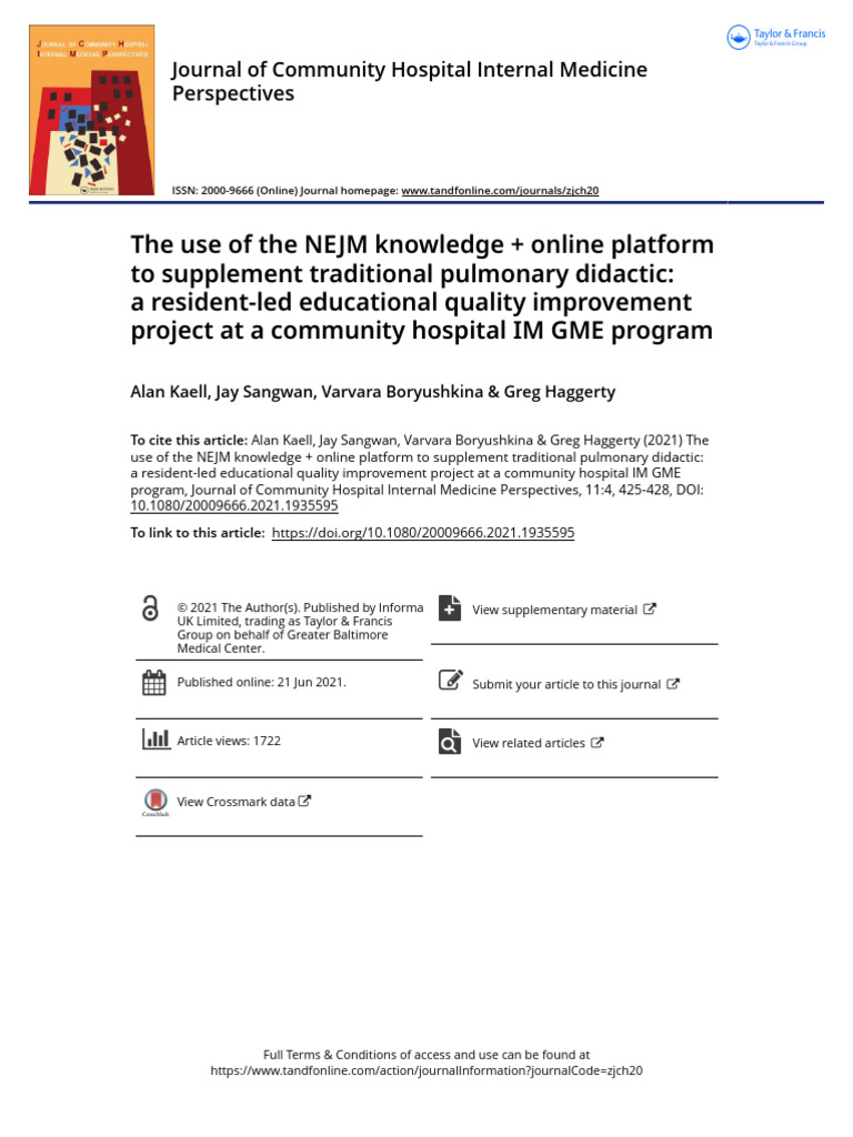 01-The Use of The NEJM Knowledge - Online Platform To Supplement ...