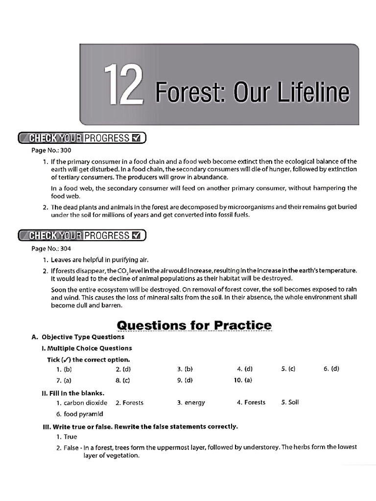 Forest - Our Lifeline - Answer Key | PDF
