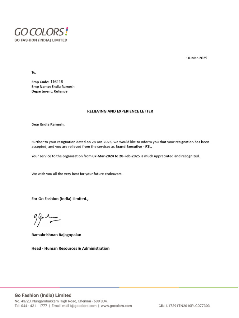 Experience Letter 116118 | PDF