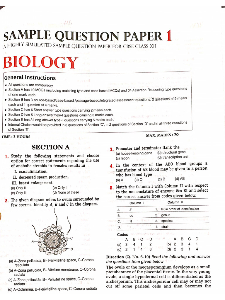 Bio Practice Paper 1 | PDF