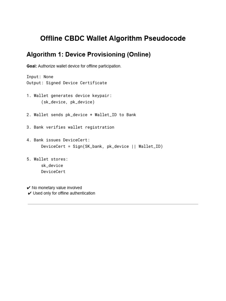 Offline CBDC Wallet Algorithm Pseudocode | PDF | Cryptography