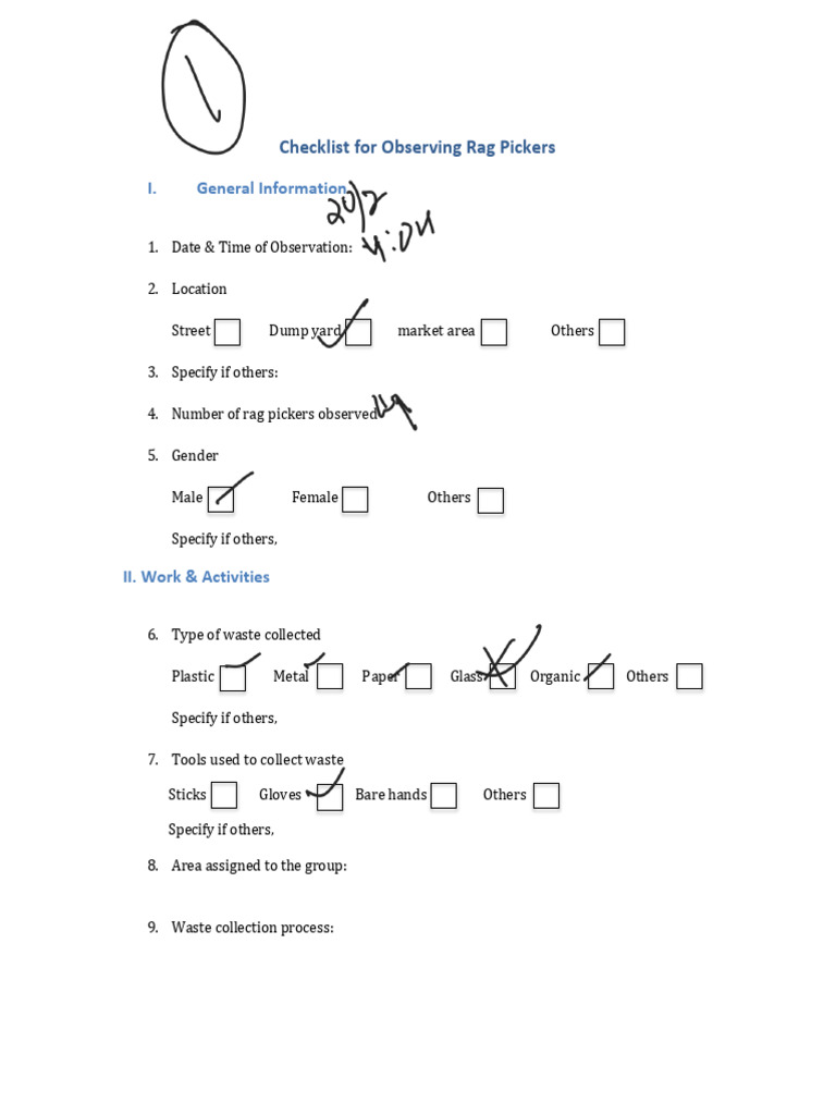 Rag Pickers Observation Checklist 250220 160807 | PDF | Waste | Hand ...