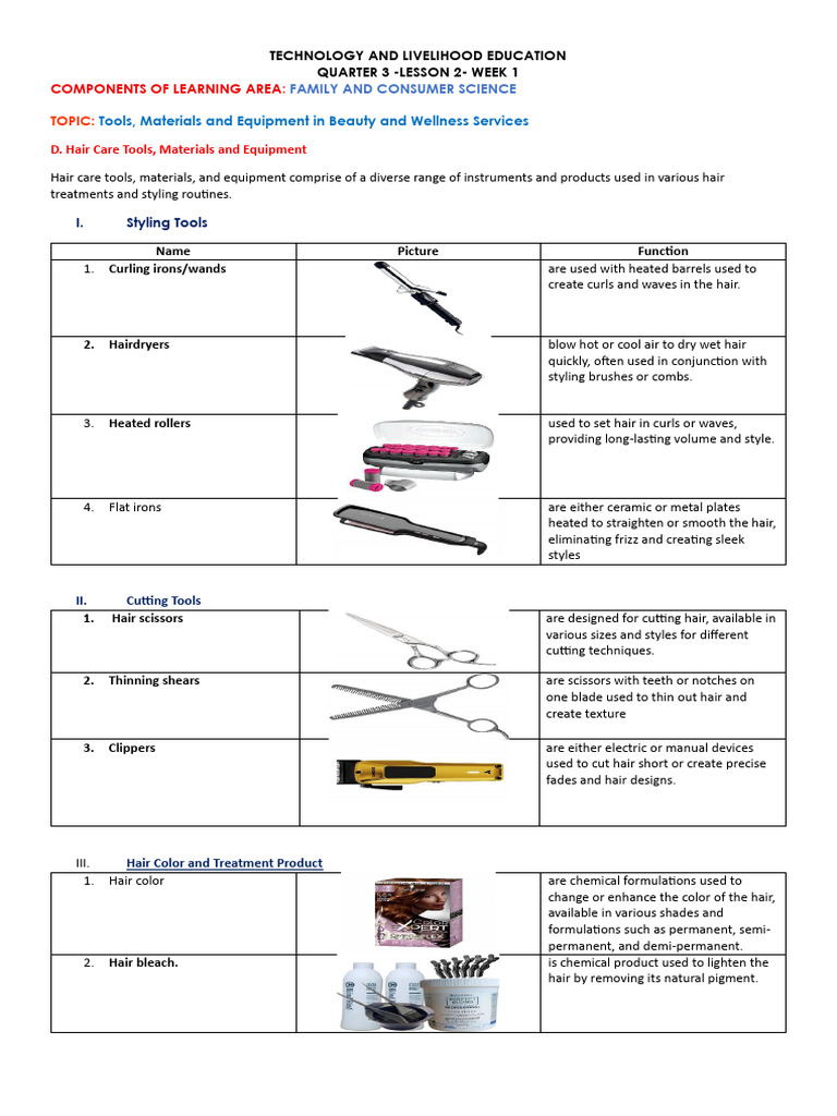 NEW Handouts Part 2 Tools and Equipment | PDF | Massage | Hairstyle