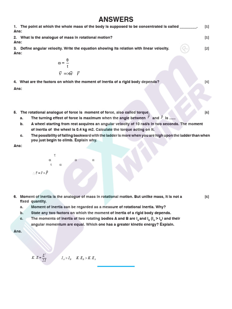 System of Particles Answer Key | PDF | Rotation Around A Fixed Axis ...