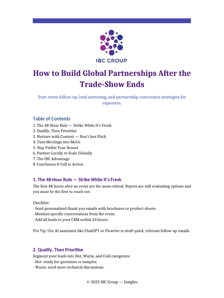 How To Build Global Partnerships After The Trade Show Ends IBC | PDF ...