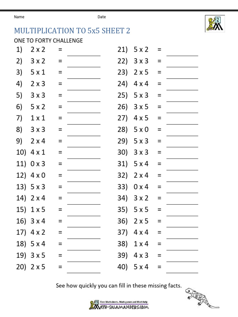 Multiplication To 5x5 2 | PDF