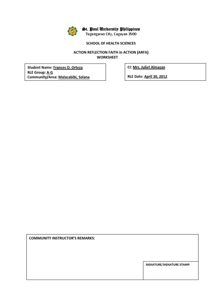 ARFA Worksheet for Health Sciences | PDF