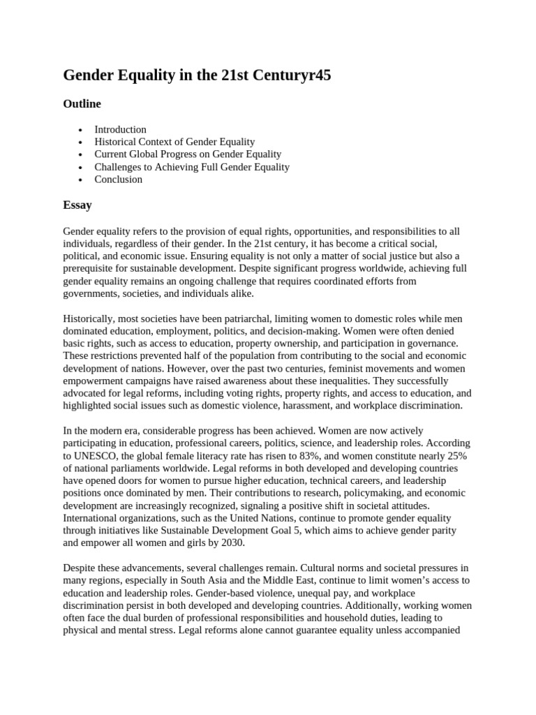Gender Equality in The 21st Centuryr45 | PDF | Gender Studies | Gender ...