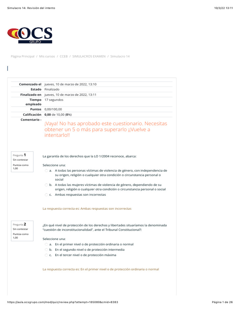 Simulacro 14 - Revisión Del Intento | PDF