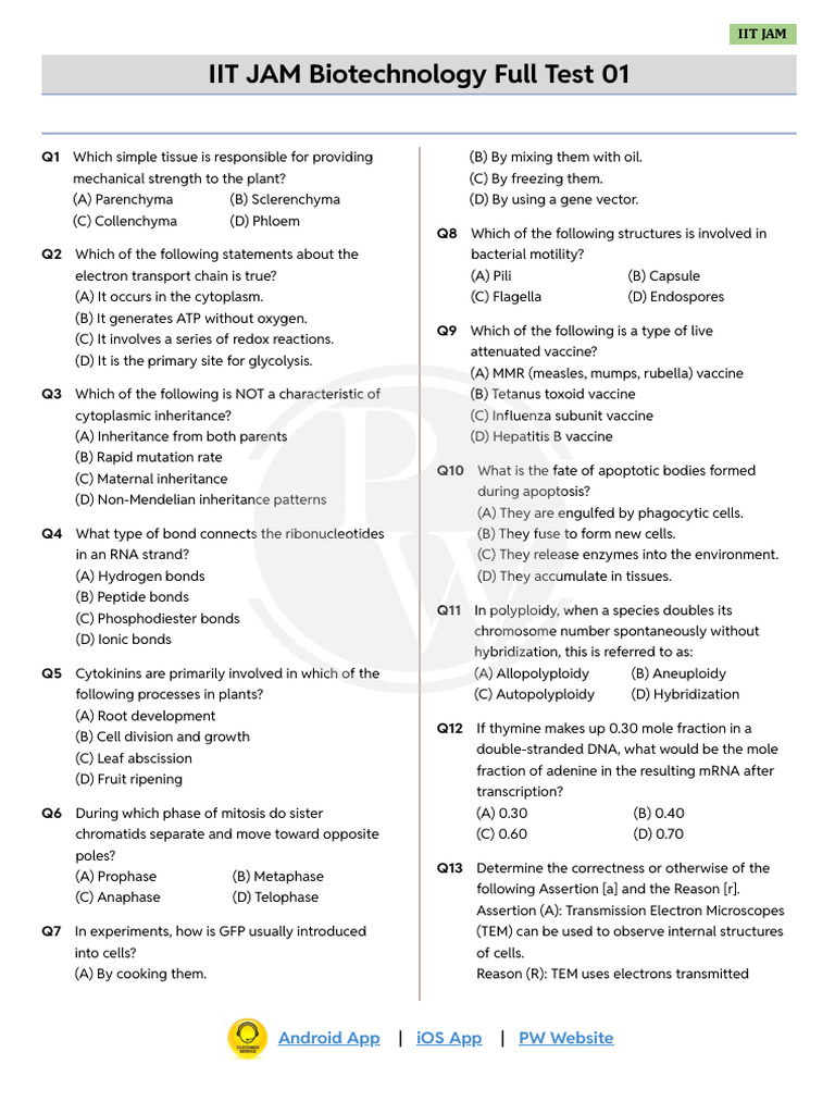 Full Test 01 | PDF | Cell (Biology) | Rna Interference