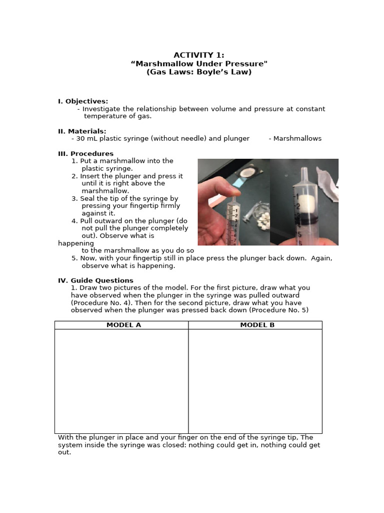 Q4 Act 1 Boyles Law | PDF | Syringe | Gases