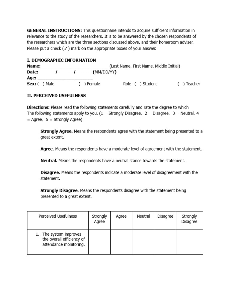 Survey Questionnaire | PDF
