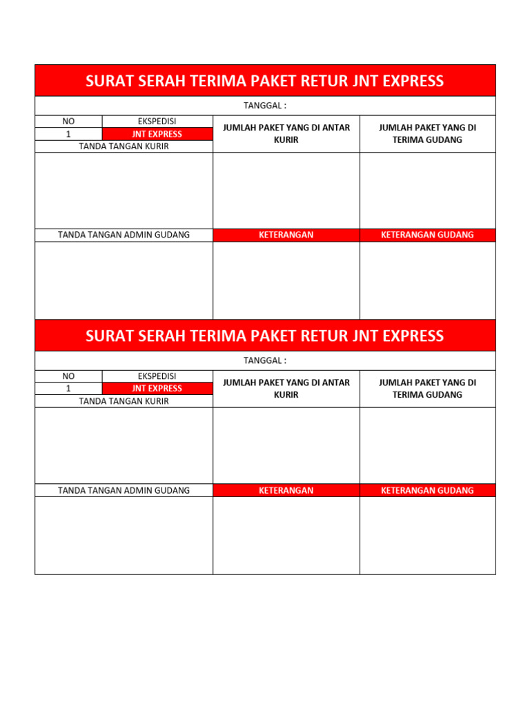 Surat Serah Terima Paket Retur | PDF