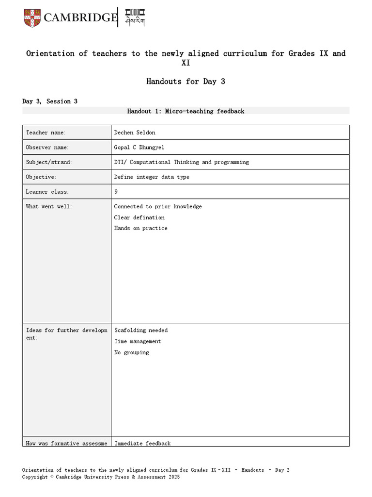 Microteaching Feedback Form | PDF