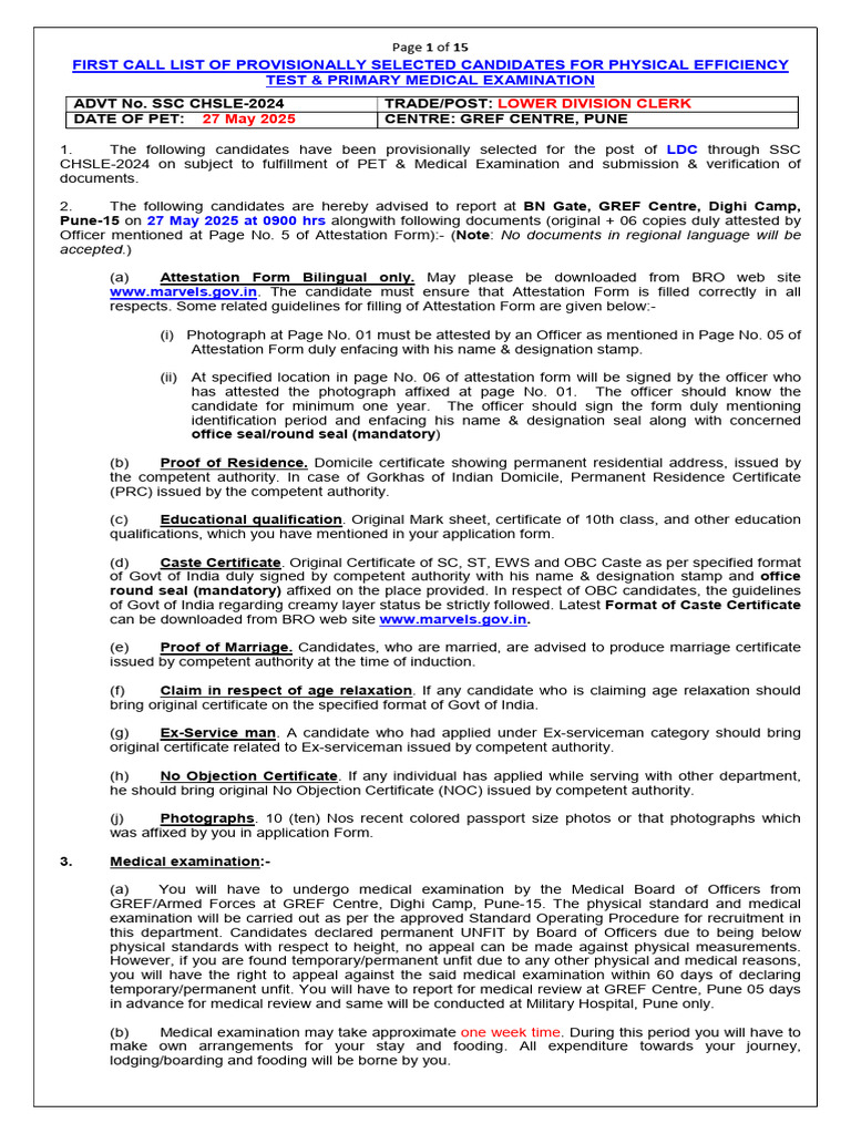 First Call Notice of LDC CHSLE-2024 | PDF