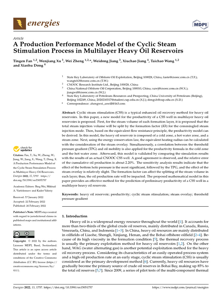 AProduction Performance Model of The Cyclic Steam Stimulation in ...