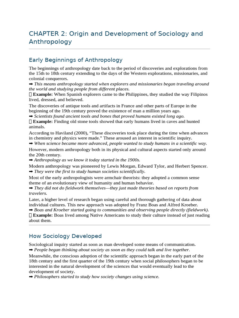 CHAPTER 2: Origin and Development of Sociology and Anthropology | PDF
