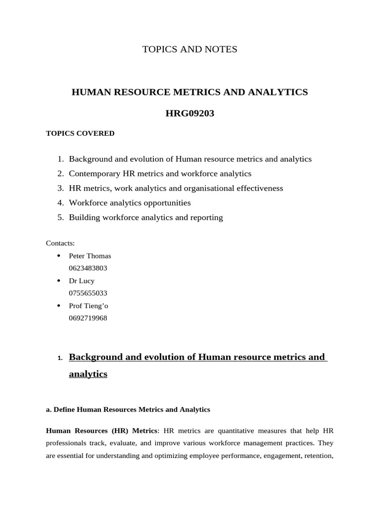 HR Metrics & Analytics Topics and Notes | PDF | Performance Indicator ...