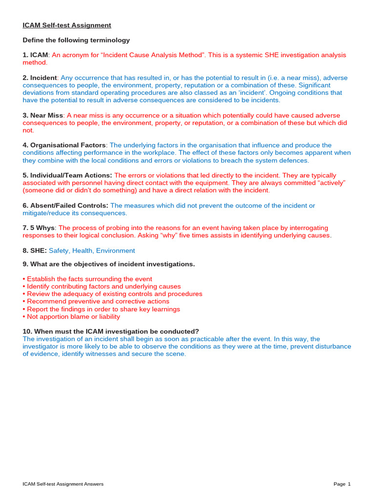 ICAM Self Test Impala Ass Answ Jan 2020 MS | PDF | Safety | Risk