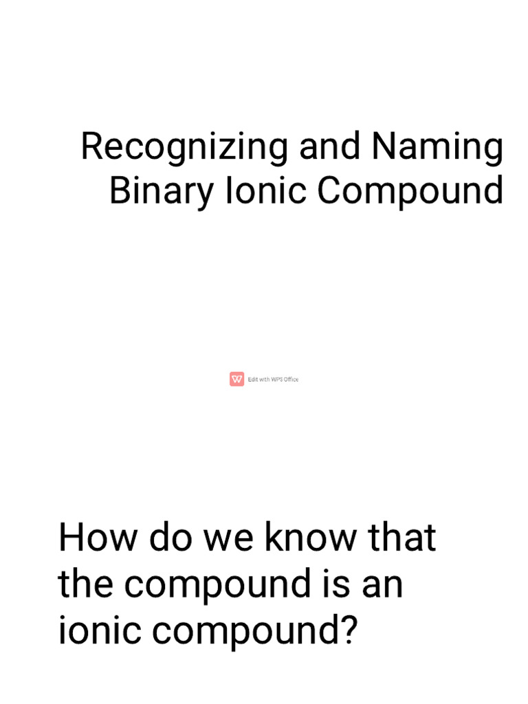 Recognizing and Naming Binary Ionic Compound | PDF | Ion | Chemical ...