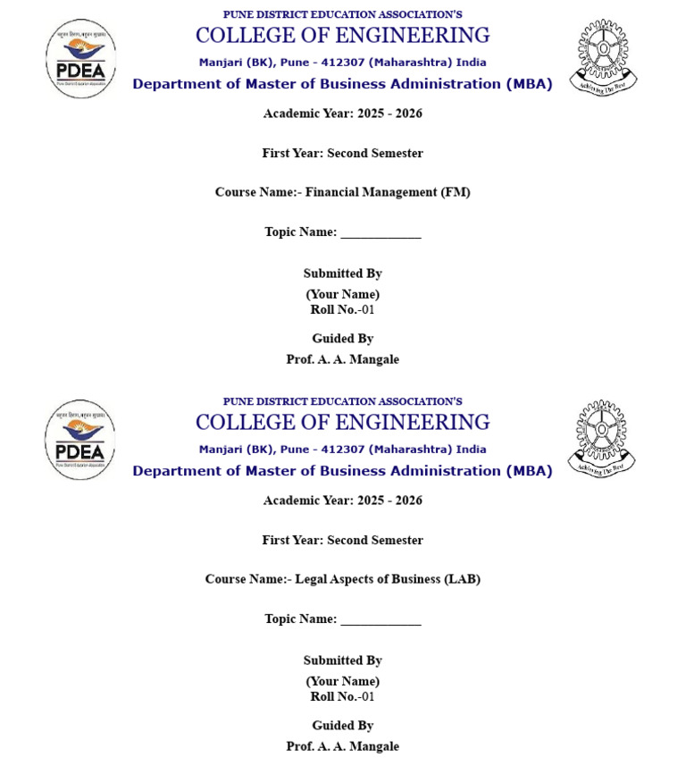 Front Page Format-FM & LAB | PDF