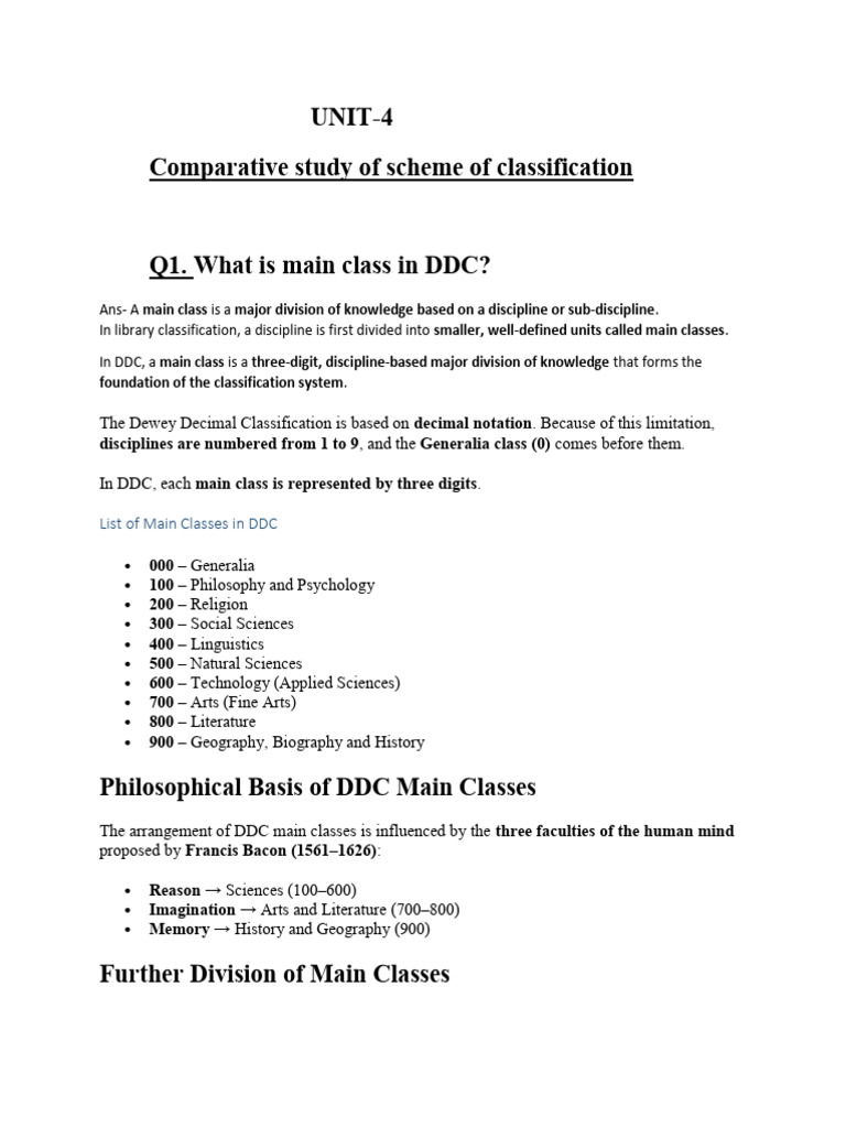 Comparative Study of Scheme of Classification - UNIT-4 | PDF | Science ...