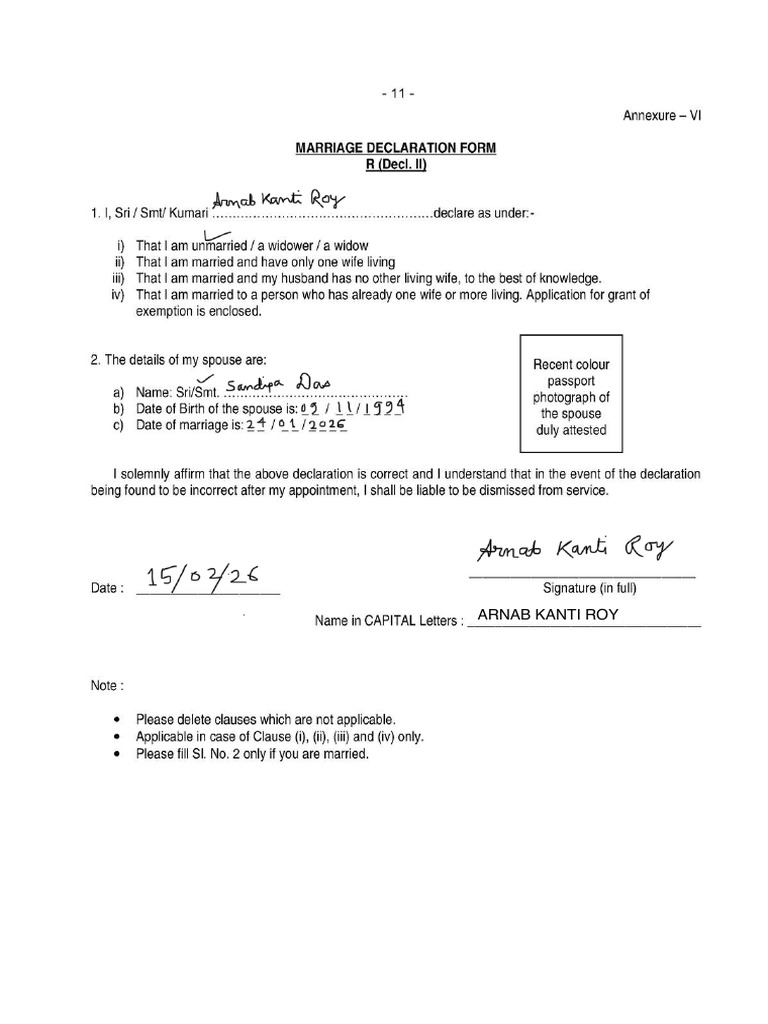 Marriage Declaration Form PDF | PDF