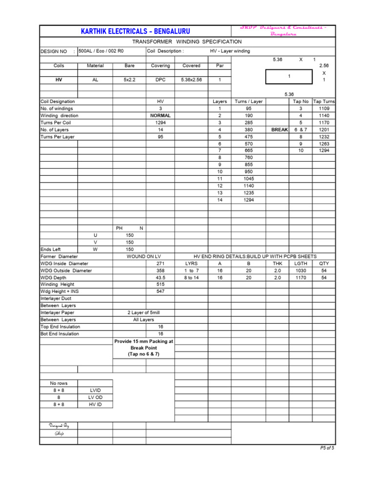 Karthik Electricals - Bengaluru: Transformer Winding Specification ...