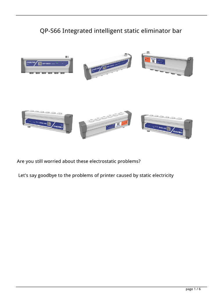 QP s66 Integrated Intelligent Static Eliminator Bar | PDF