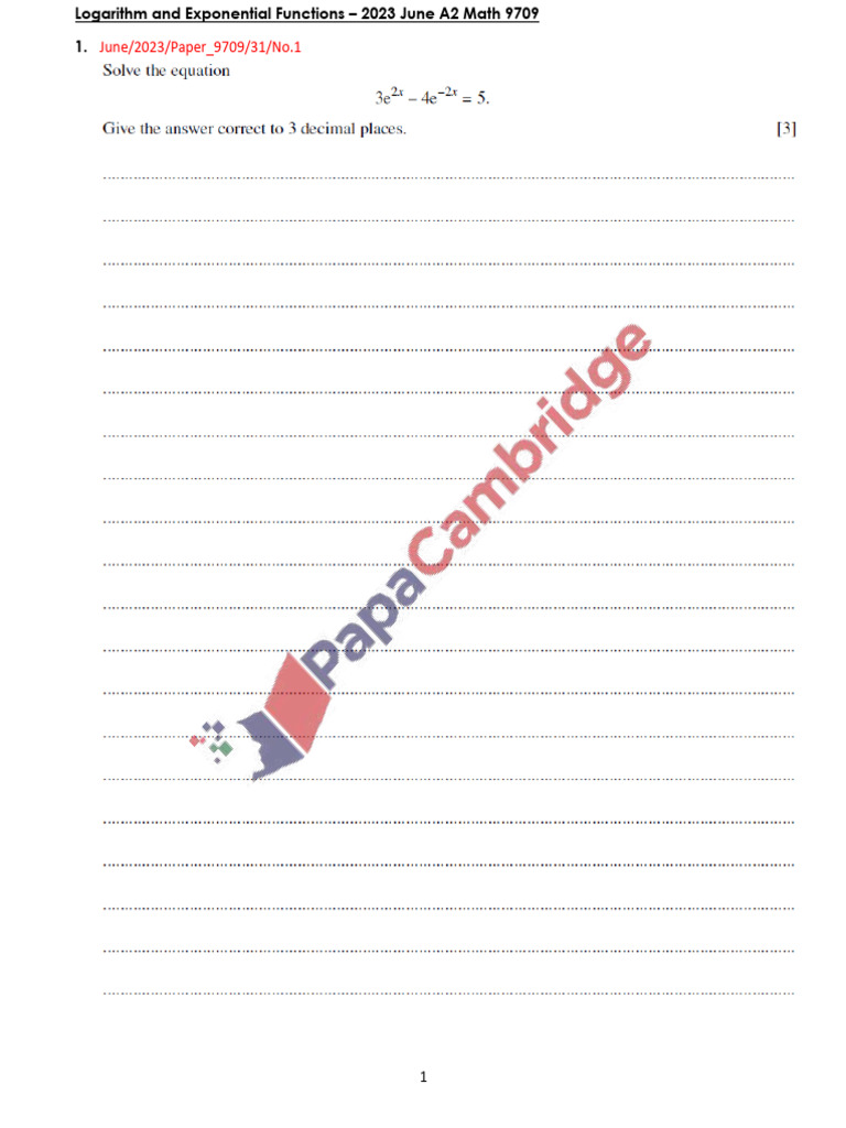 2023J Logarithm and Exponential Functions A2 Math 9709 1 | PDF