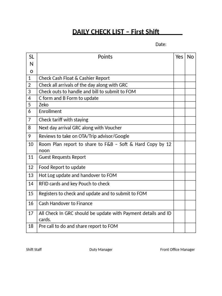 Daily Check List | PDF