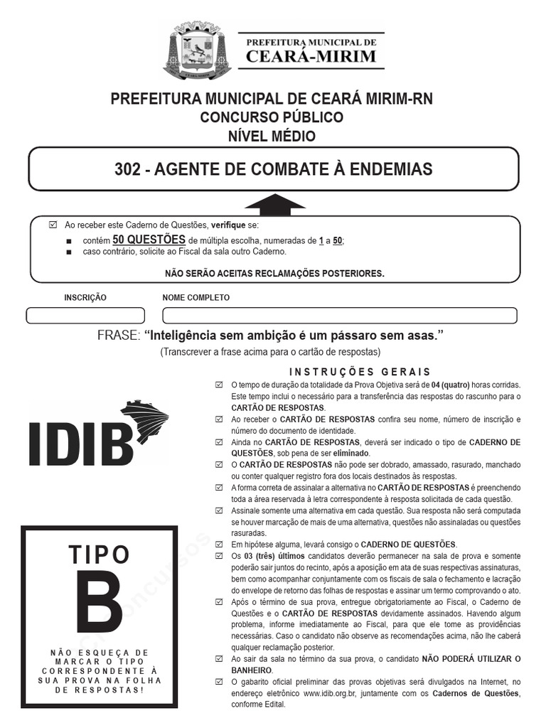 Prova Ace Cearamirim - RN 2024 | PDF | Windows 10 | Epidemiologia