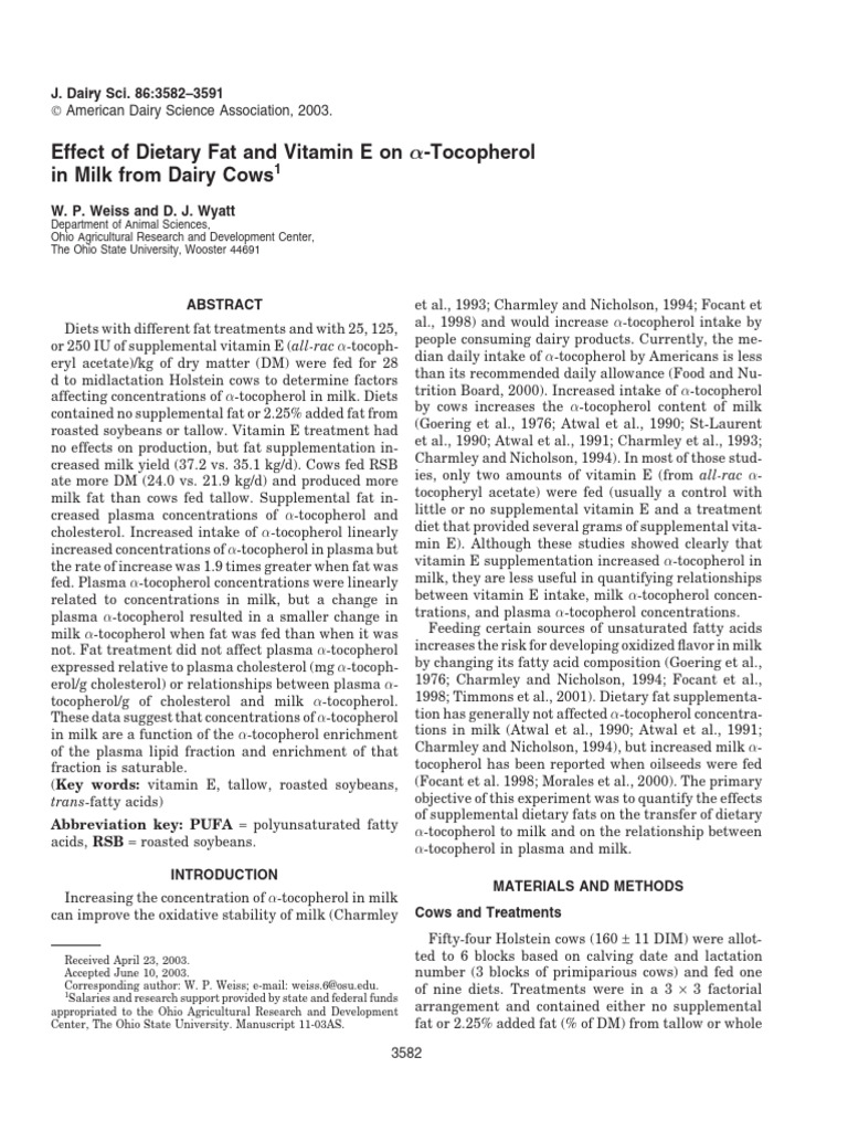 Effect of Dietary Fat and Vitamin E On A-Tocophero | PDF | Vitamin E | Fat