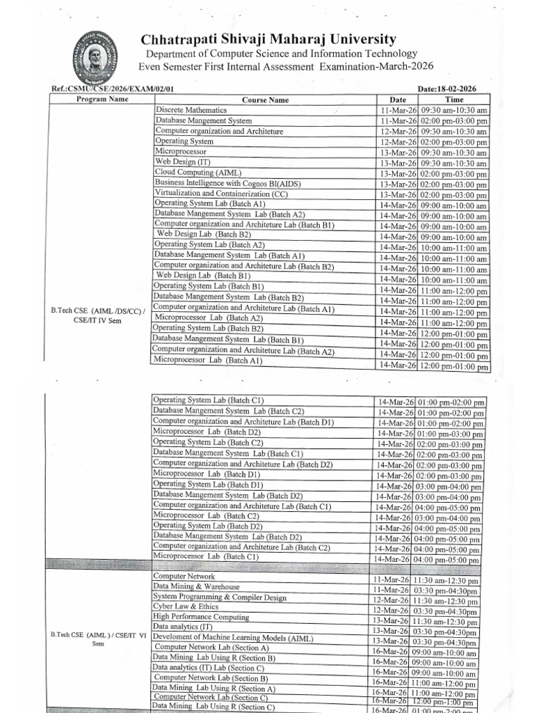 BCA Time Table | PDF