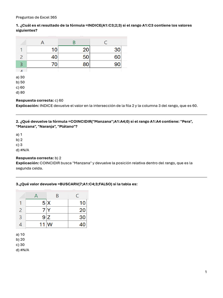 Preguntas de Excel 365 - Fórmulas | PDF | Microsoft Excel