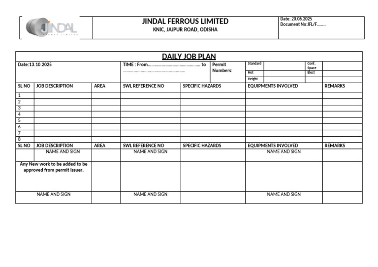 Daily Work Plan - Blank | PDF