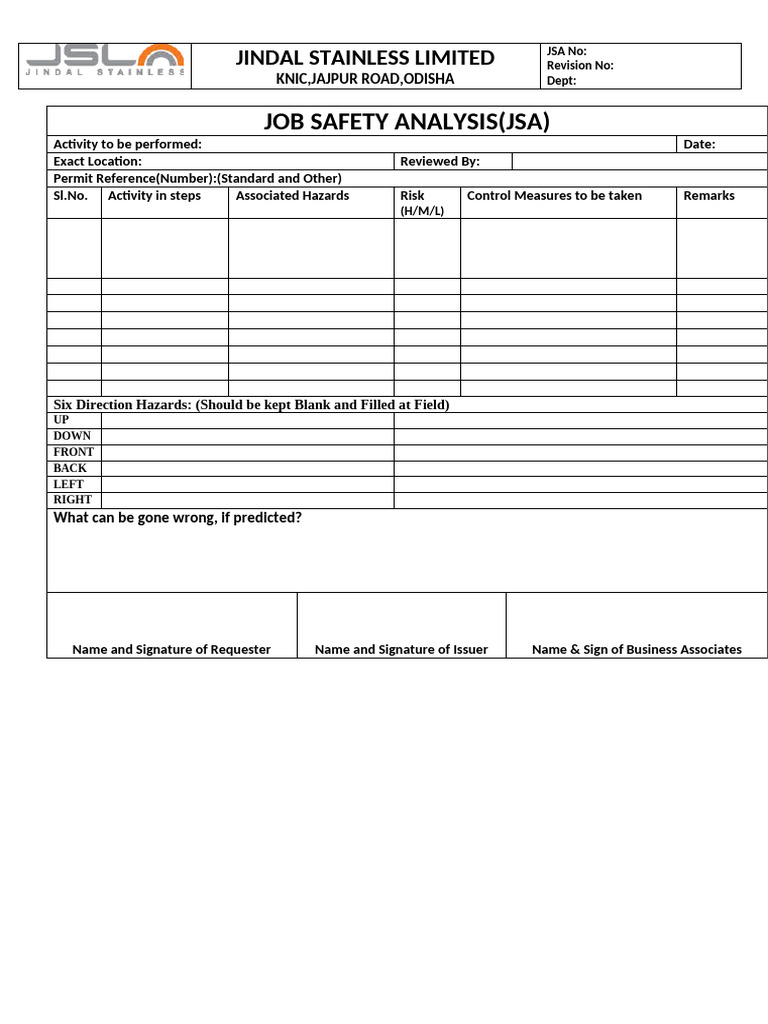 JSA Format Sample Blank | PDF