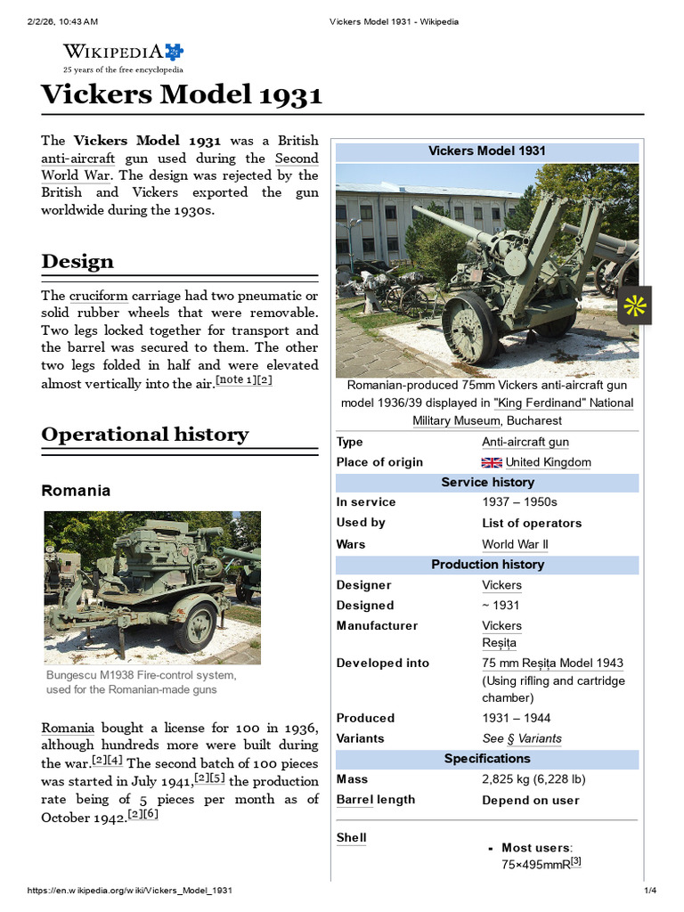 Vickers Model 1931 - Wikipedia | PDF | Projectile Weapons | Ballistics