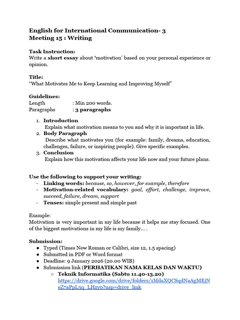 EIC 3 - 15 Writing - Motivation - TI - SI - KIM | PDF