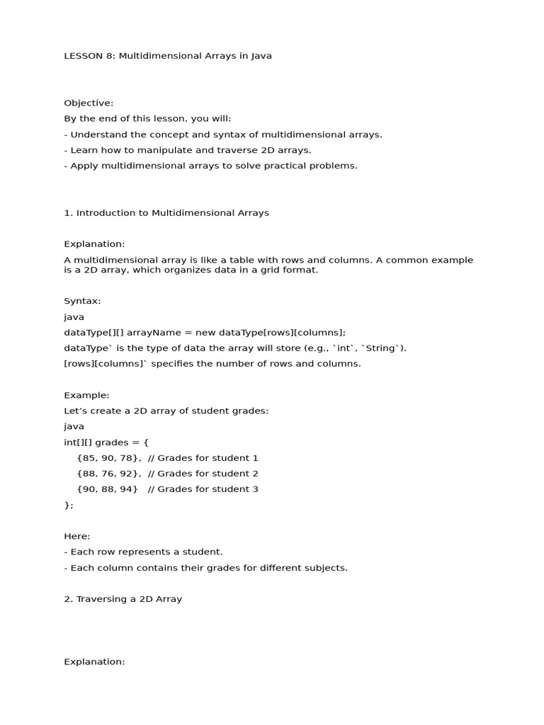 LESSON 8 Multidimensional Array | PDF | Computer Engineering | Object ...