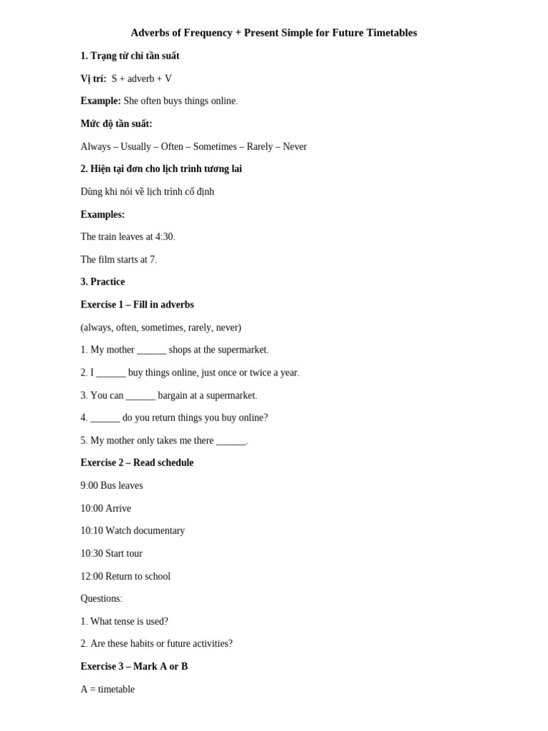 Adverbs of Frequency + Present Simple For Future Timetables | PDF