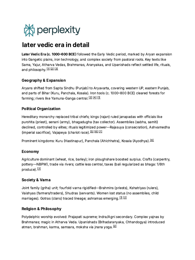 Later Vedic Era in Detail | PDF | Vedas | Hindu Literature