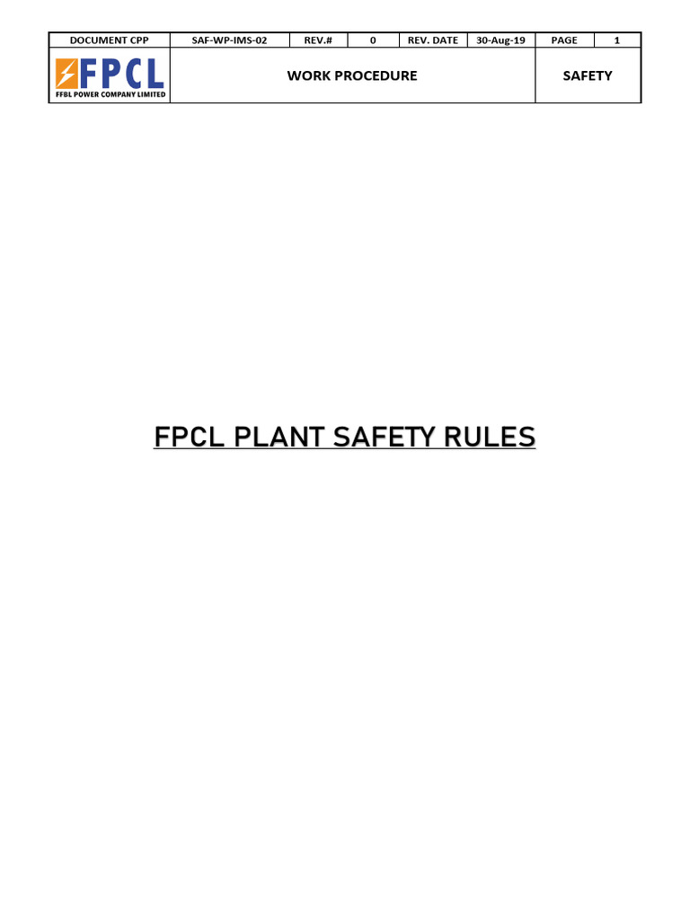 Saf-Wp-Ims-02 FPCL Plant Safety Rules | PDF | Safety | Personal ...