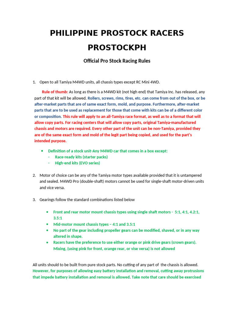 ProStock Rules (Updated 7-20-2019) .Docx Version 1 | PDF | Screw | Machines
